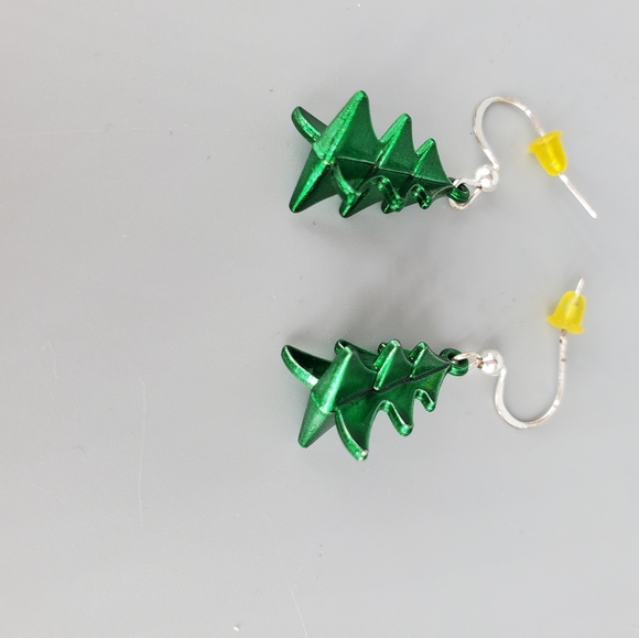 Green Christmas Holiday Pine Tree Earrings - Picture 7 of 8
